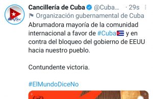 Las Naciones Unidas rechazan el Bloqueo de EEUU contra Cuba.