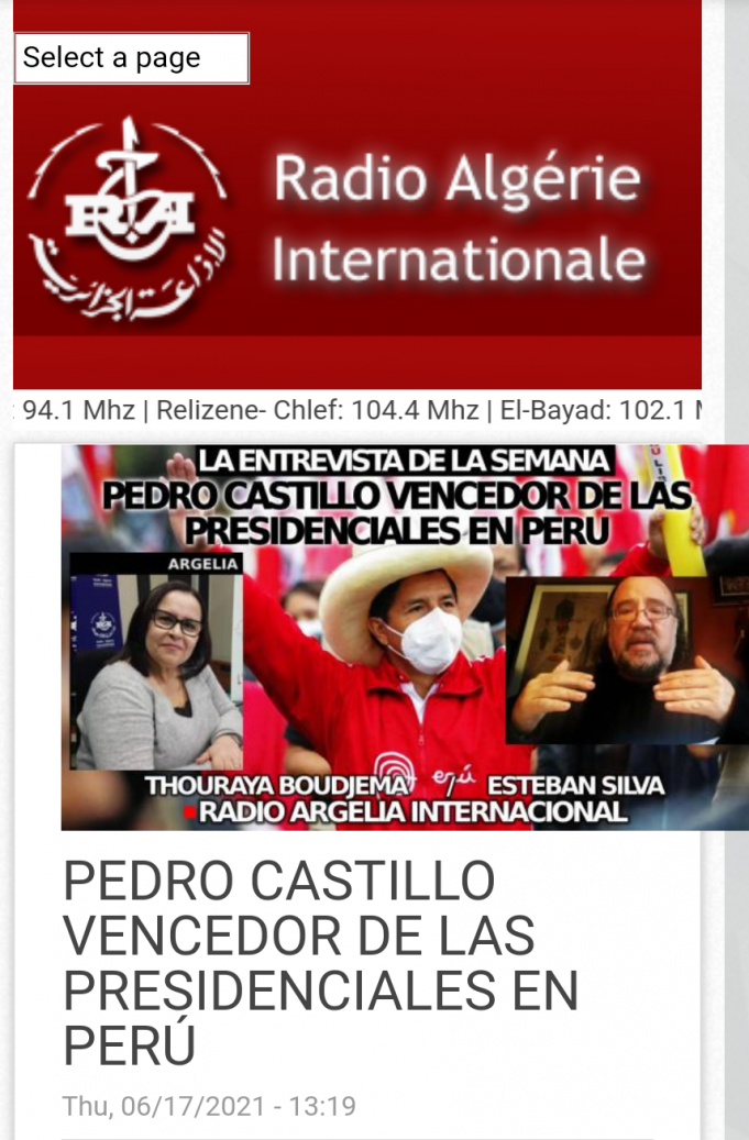 Pedro Castillo vencedor de las presidenciales en Perú. Análisis de Esteban Silva en Radio Argelia internacional en su emisión en español.