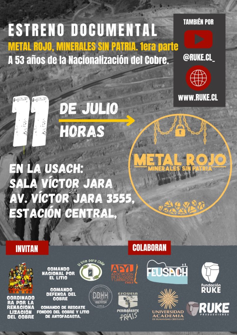 Lanzamiento del Documental «METAL ROJO MINERALES SIN PATRIA»