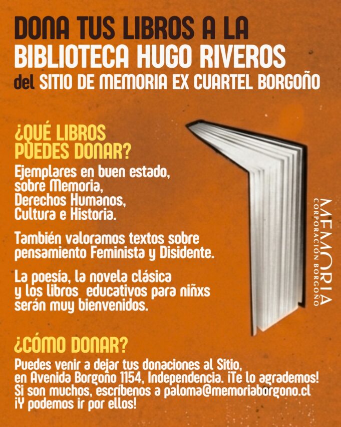 Dona tus libros a la biblioteca del Sitio de Memoria de Borgoño